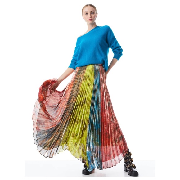 ALICE + OLIVIA Katz Sunburst Pleated Maxi Skirt - Picture 10 of 15